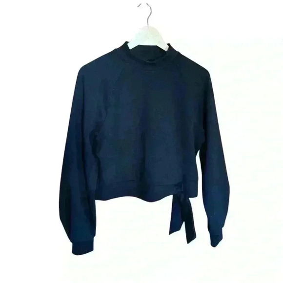 Who What Wear Mock Tie Front Sweatshirt in Black - Picture 1 of 2